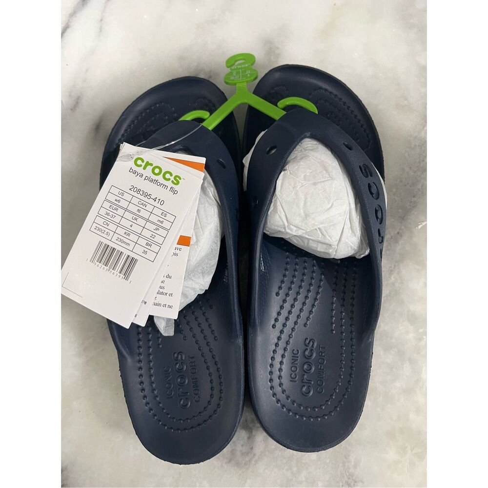 Crocs Baya Platform Flip Sandals Navy Blue Women’s 6 W6 208395-410 N